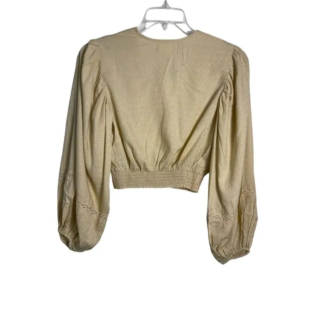 Band of the Free Brie Light Camel Long Sleeve Top Lace Insets Small‎ NWT